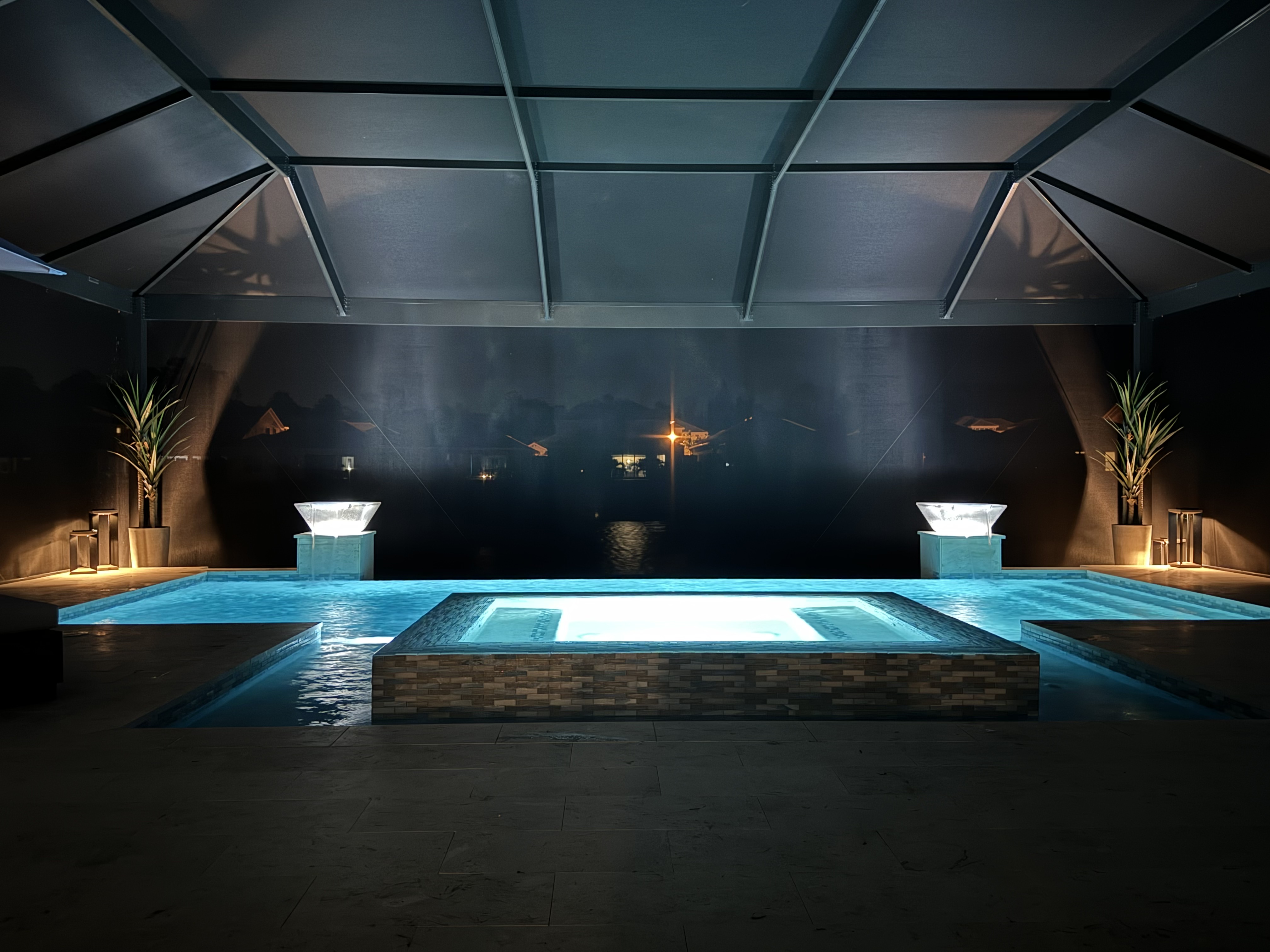 Lattice Custom Pool Construction at Night
